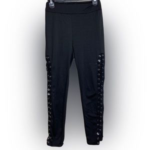 Lace-up Drawstring Sides Crisscross Leggings Size Small Black